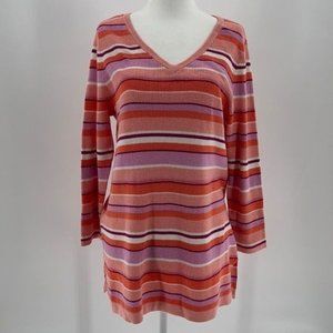 Magnolia Grace Striped Knit Tunic Multicolor Scoop Neck 3/4 Sleeve Size MP NWT